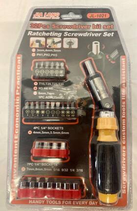 Jl-1021 Jia Long 810027600912 Racheting Screwdriver With Bit Set 32pcs New