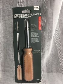 Kikkerland 4 Piece Screwdriver Multi Bit Beechwood Handle New