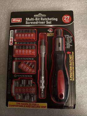 King 657807361201 27 Piece Multi Bit Ratcheting Screwdriver Set With Pouch Cr V Steel Magnet