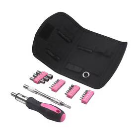 King 705353569654 Multi-bit Ratcheting Screwdriver 3 Position Ratchet Pink 27-piece Set