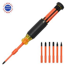 32306ins Klein Tools 6-in-1 Insulated Multi Bit Screwdriver 1000v Rated Handle Storage
