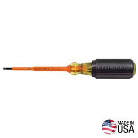 Klein Tools 445011340388 1/8 Inch Insulated Cabinet-tip Flat Head Screwdriver With 4 Round Shank- Cush Klein Tools 445011340388 1/8 Inch Insulated Cabinet-tip Flat Head Screwdriver With 4 Round Shank- Cush