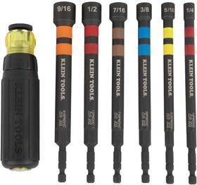 Klein Tools 445054439476 Ratcheting Hollow Power Nut Driver Set Handle Magnetic Colored 6 Sae Sizes