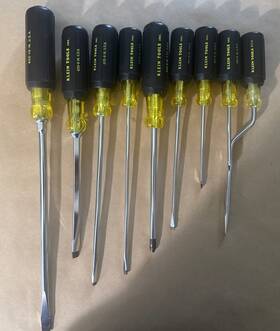 602-10 Klein Tools Nos Vintage 9pc Screwdriver Set Cabinet Flat Head Phillips 602 605