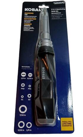 5055542 Kobalt Diamond Tip - 9-in-1 Racheting Multi-bit Screwdriver Set New