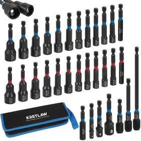 Kretlaw 794677316402 31pcs Magnetic Nut Driver Set Impact Drill Bit In Cr-v Sae And Metric