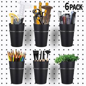 Cvmcv-344 Kuhome 6 Sets Pegboard Hooks With Cups Ring Style Bins Black