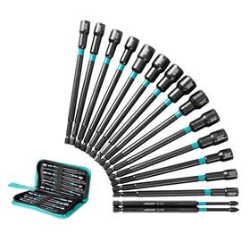 Libraton 630808009495 16pcs Magnetic Nut Driver Set Long Drivers 6inch Metric And Sae Drive