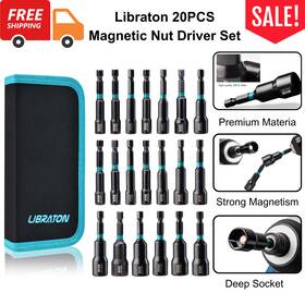 915108 Libraton 20pcs Magnetic Nut Driver Set 1/4 Inch Impact Drill Bits Sae And Metric Storage Bag