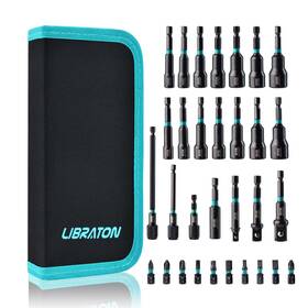 915109 Libraton 31pcs Magnetic Nut Driver Set Impact Drill Bit 1/4 Inch Metric And Sae Screwdriver