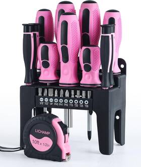 Lichamp 705353111068 22-piece Pink Tool Set Small Magnetic Screwdriver For Women