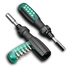 Lightup Led 746856591216 Ratcheting Screwdriver With Magnetic Bit Ratchet Multi Set 11 In 1 Green