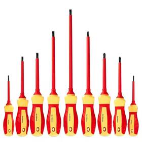 Lukyamzn 744110130294 1000-volt Insulated Screwdriver Set 8.69 Inch Shank 9 Bit Red Professional Electr