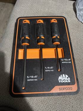 Mac Tools Sdpd5160 Sdpd30 3pc Slotted Screwdriver Set Strike Cap With Tray 3/16-5/16