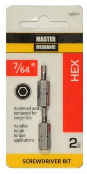 160377 Master Mechanic 6 Pack Screwdriver Insert Bit 7/64- Inch Hex 1- 2-pk