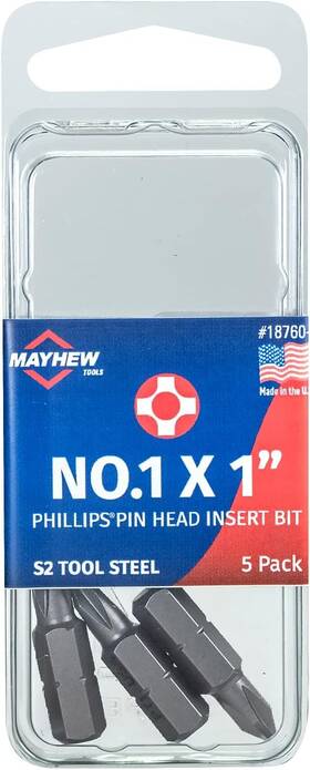 18760-5 Mayhew Tools 045256011196 Usa Phillips Pin Head Insert No. 1 X 5-pack Steel