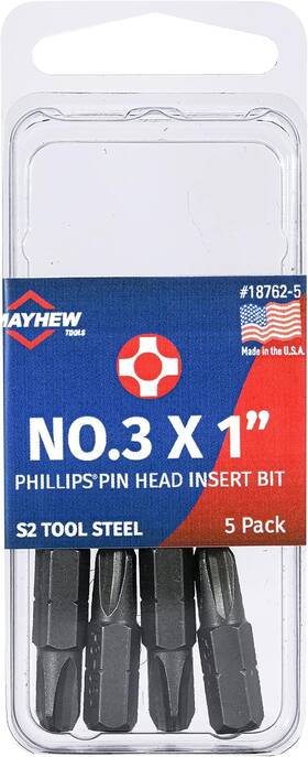18762-5 Mayhew Tools 045256011219 Usa Phillips Pin Head No. 3 X 1 Inch 5-pack Steel