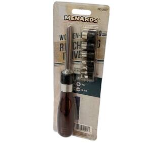 243-2022 Menards Ratcheting Drive Set With Wooden Handles 4 Sockets 2 Bits Socket And Adapter New