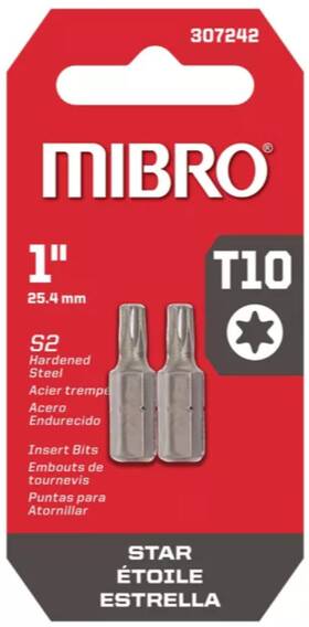 Mibro 307242 T10 X 1 Inch Star Screwdriver Bit - 2 Pieces