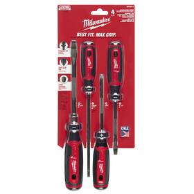 Milwaukee 045242600205 Mt200-4 4piece Cushion Grip Screwdriver Set Usa Slotted And Straight