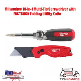 1006549056 Milwaukee 13-in-1 Multi-tip Screwdriver With Fastback Folding Utility Knife