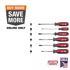 Milwaukee 313044970933 6pc Multi-bit Screwdriver Set Cushion Grip Anti-slip Tips Hardened Steel Usa Mad