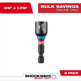 3-pac Milwaukee 313050675631 Shockwave Impact Duty 3/8 Inch X 1-7/8 Alloy Steel Magnetic Nut Driver 3-pac Milwaukee 313050675631 Shockwave Impact Duty 3/8 Inch X 1-7/8 Alloy Steel Magnetic Nut Driver
