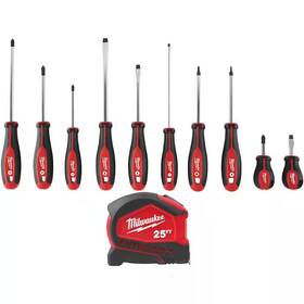 Milwaukee 445026248204 Screwdriver Set With 25 Ft. Compact Auto Lock Tape Measure 11-piece