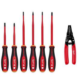 48-22-2206-48-22-3043 Milwaukee Insulated Slim Tip Screwdriver Set Hand Tool Multi-bit Red 7-piece