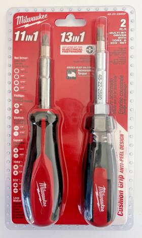 48-22-2880p Milwaukee 2 Multi Bit Screw Drivers 11 In 1 13 Torx Ecx Square Phillips Nut