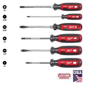Milwaukee 705353175497 Screwdriver Set With Cushion Grip 6 Piece Usa In Made Pc Kit