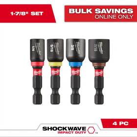 Milwaukee 744110185904 Shockwave Impact Duty 1-7/8 Inch Alloy Steel Magnetic Nut Driver Set 4-piece