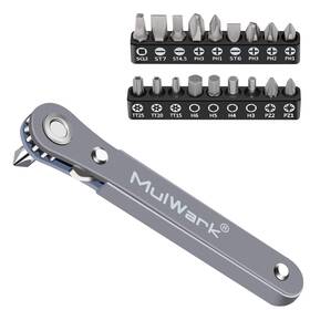 Mulwark 736649537590 20pc 1/4 Ultra Low Profile Mini Ratchet Wrench Close Quarters Screwdriver Set