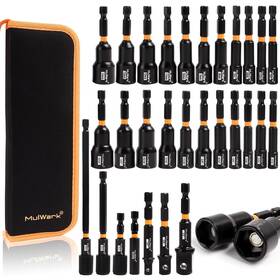 Mulwark 810130870394 29 Piece Magnetic Nut Driver Set Impact Drill Socket Adapter Sae And