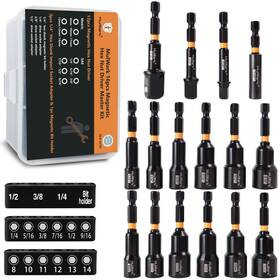 Mulwark 850030910097 Magnetic Nut Driver Set 16 Pcs Impact Bit - Deep 1/4 Inch Hex