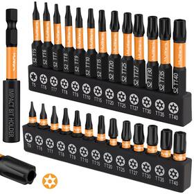 Mulwark Mlk-53866 Torx Security Bit Set 27 Pieces T5 Tt40 Precision Tamper-proof Star