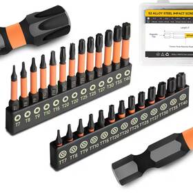 T7-t40 Mywish 711182000275 Torx Screwdriver Bit Set Tamper Proof Star Bits 1 Inch &2 Magnetic S2 Steel
