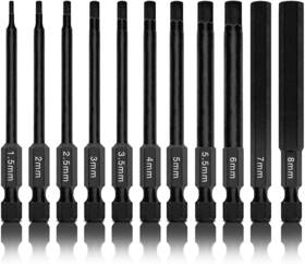 01148a Neiko 816914023093 Hex Allen Power Bit Set 11-piece Metric Sizes 1.5mm To 8mm Magnetic