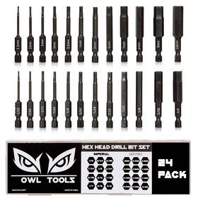 Owl Tools 850011159101 24 Pack Of Hex Head Allen Wrench Drill Bits Crmo Industrial Strength Metric And S