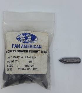 28-202x Pan American 25 Pack Sz 480-2x Phillips Head Screw Driver Insert Bits Usa 28-202