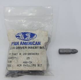 28-203acrx Pan American 25 Pack Sz 480-3x Acr Phillips Head Screw Driver Insert Bits Usa P3