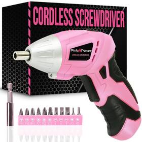Pink Power 850053407574 Cordless Electric Screwdriver Set 3.6v Rechargeable Led Light Pivoting Head