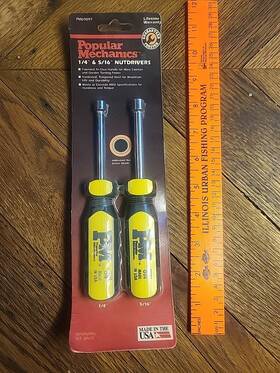 Pm69097 Popular Mechanics Nutdrivers 1/4 Inch And 5/16 Made In Usa Vintage Nos On Card