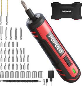 Populo 744110451634 4v Screwdriver Kit 6 Torque Settings Power Screw Driver Cordless Rechargeable