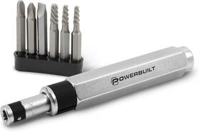 647767 Powerbuilt - 7 Pc. Mini Impact Driver And Extractor Set Hand Tools Bit Drivers &