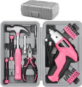 Dt02017p Products 19pc 3.6v Pink Usb Small Power Screwdriver And Home Diy Tool Kit Set. Cordless R