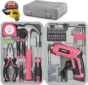 Dt02019p Products 42pc Pink 4v Usb Electric Power Driver And Household Tool Kit. Cordless Scre