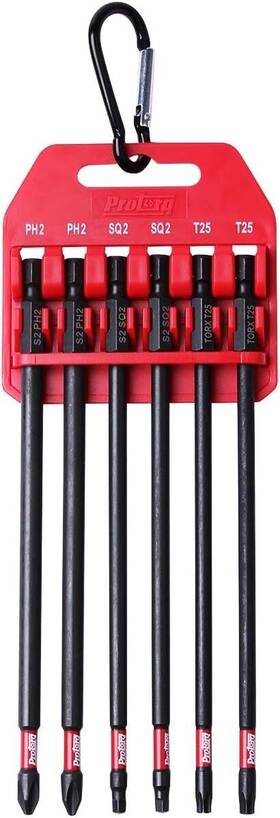 Protorq 889064910469 Long Impact Bit Set With Clip 2 Phillips Square T25 6pc 6 Inch Ph2 Sq2