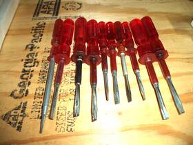 1838e Quick-wedge Vntg Lot Of 10pc Screw-holding Screwdrivers Red Handle Salt Lake Usa