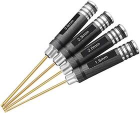 B0dhgrtrm4 Rcpow 4pc 1.5/2.0/2.5/3.0mm Titanium Hex Screwdriver Set For Rc Drone Car Model